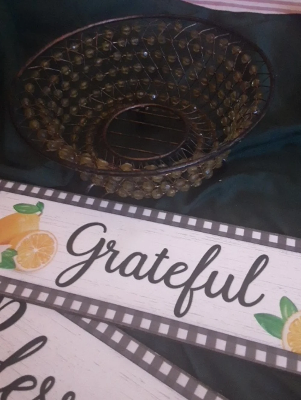 Beaded Basket Plus 2 Lemon Blessed Grateful Signs